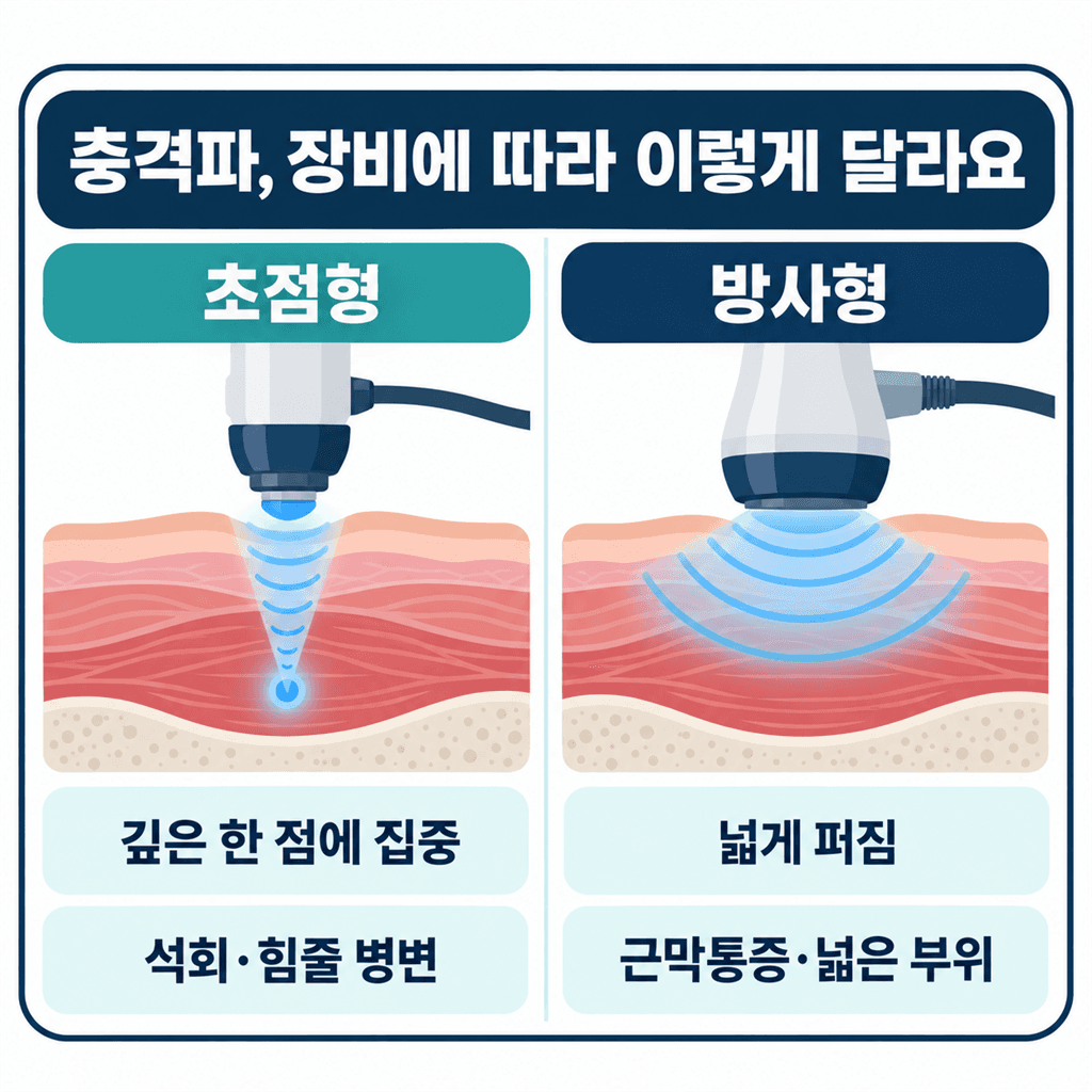 체외충격파 초점형과 방사형 장비 차이를 정리한 안내 카드