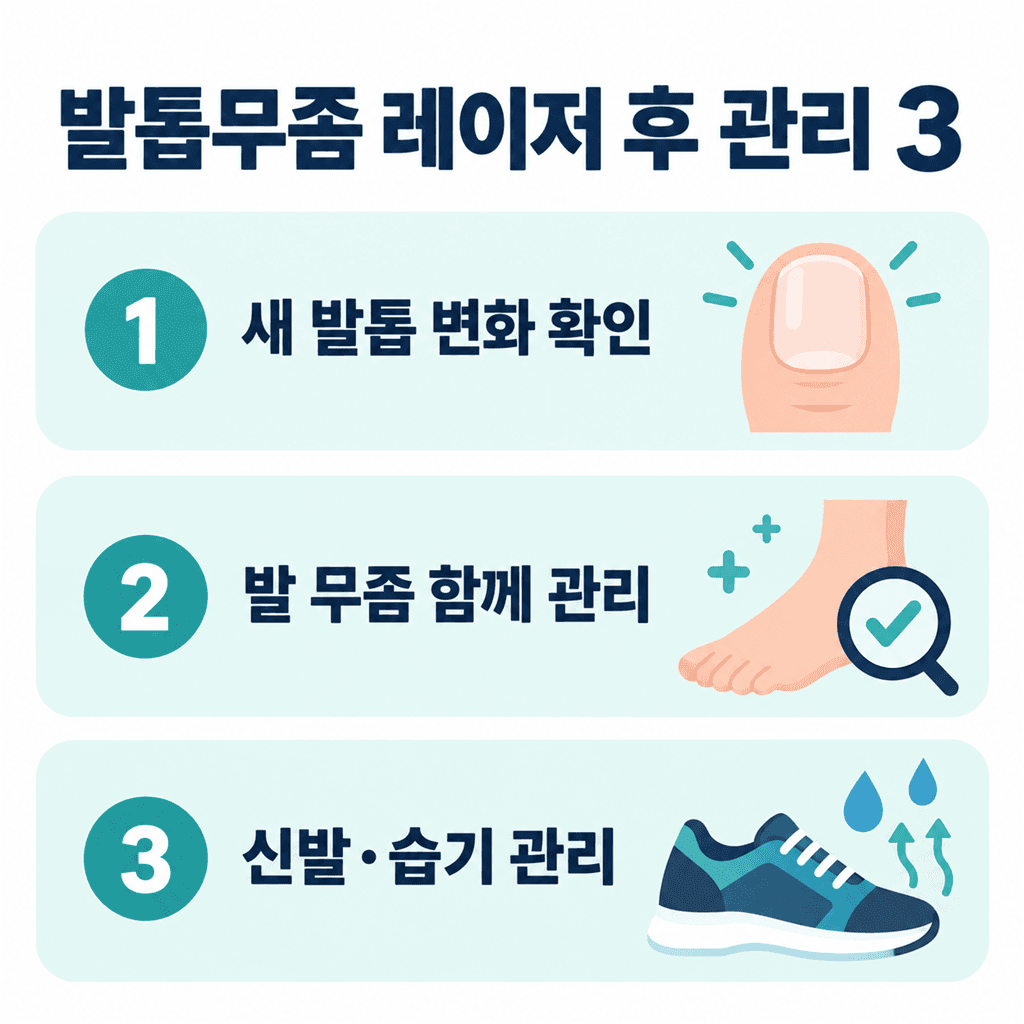 발톱무좀 레이저 후 관리 세 가지를 정리한 안내 카드